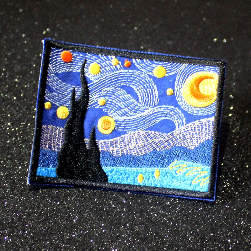 

DIY Van Gogh Patch Embroidered Patches For Clothing Iron On Patches applique Patch for Clothes Appliques Stripes On Clothes