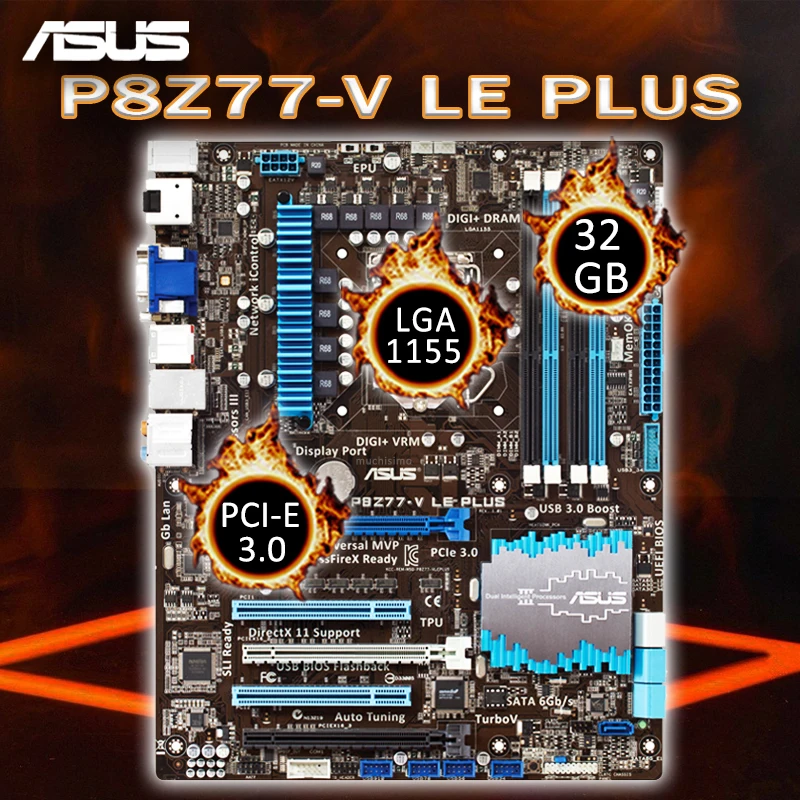 Материнская плата LGA 1155 Asus P8Z77-V LE PLUS Core i7/Core i5/Core i3 DDR3 2400 МГц USB3.0 DVI VGA CrossFireX Intel Z77 |