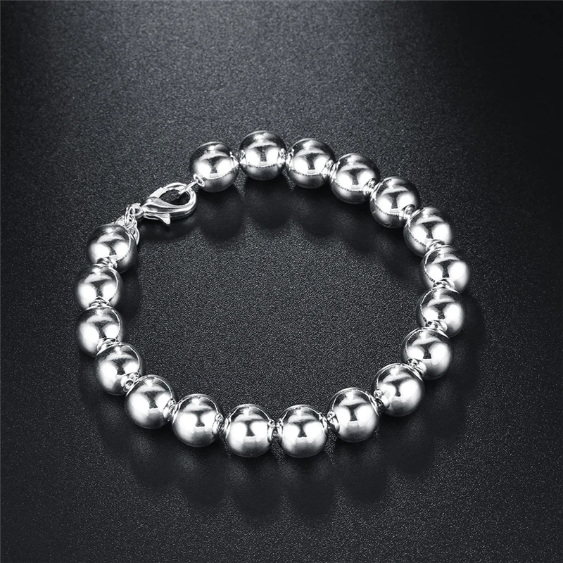 Bracelet 8mm/10mm Hollow Circle Ball Beads Silver Beaded 20cm Woman Charm Fashion Jewelry