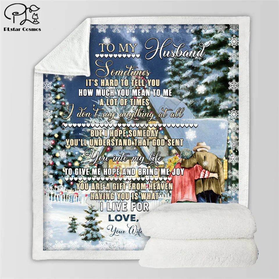 

To My Hustand 3d printed Christmas fleece blanket for Beds Hiking Picnic Thick Quilt Fashionable Bedspread Sherpa Throw Blanket