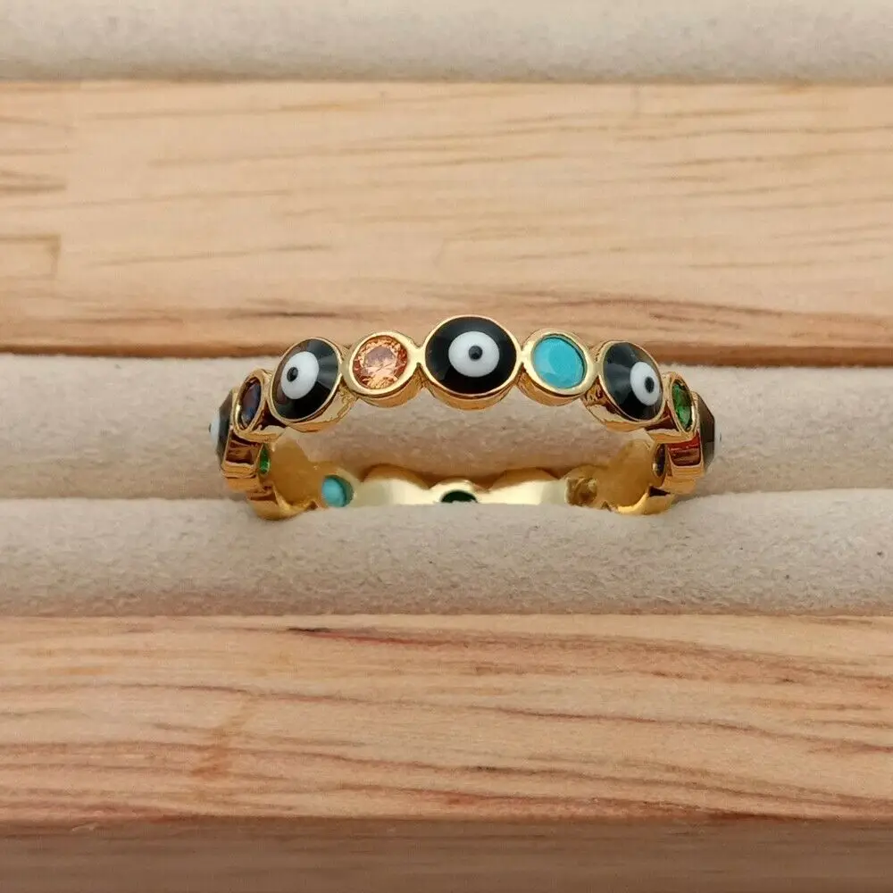 Эмаль Турецкий Дурной глаз ювелирные изделия кольцо золотой цвет Радуга cz для женщин палец кольца