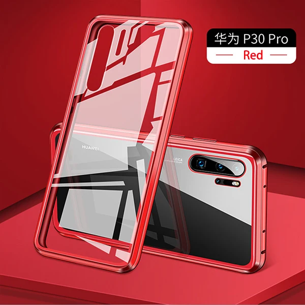 Red Магнитный металлический двухсторонний стеклянный чехол для huawei Honor 8X9X10 20 Pro Note10 mate 30 20 P30 P20 Pro Lite Nova 3 3i 5i V20 - Цвет: Red