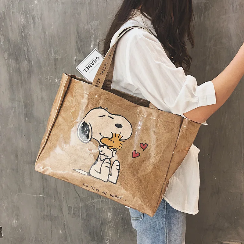 

Cartoon Kraft paper PVC big bags for Women handbag Transparent double layer Ladies Shoulder Bags Female Casual Tote Shopping