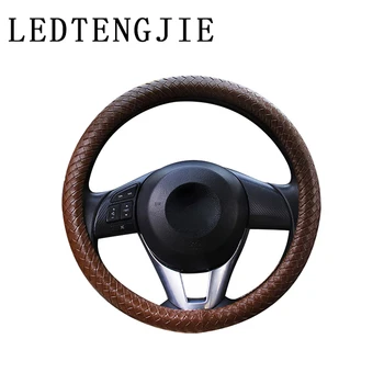 

LEDTENGJIE 3D leather non-slip wear-resistant car steering wheel cover braided steering wheel protective cover car handle gloves