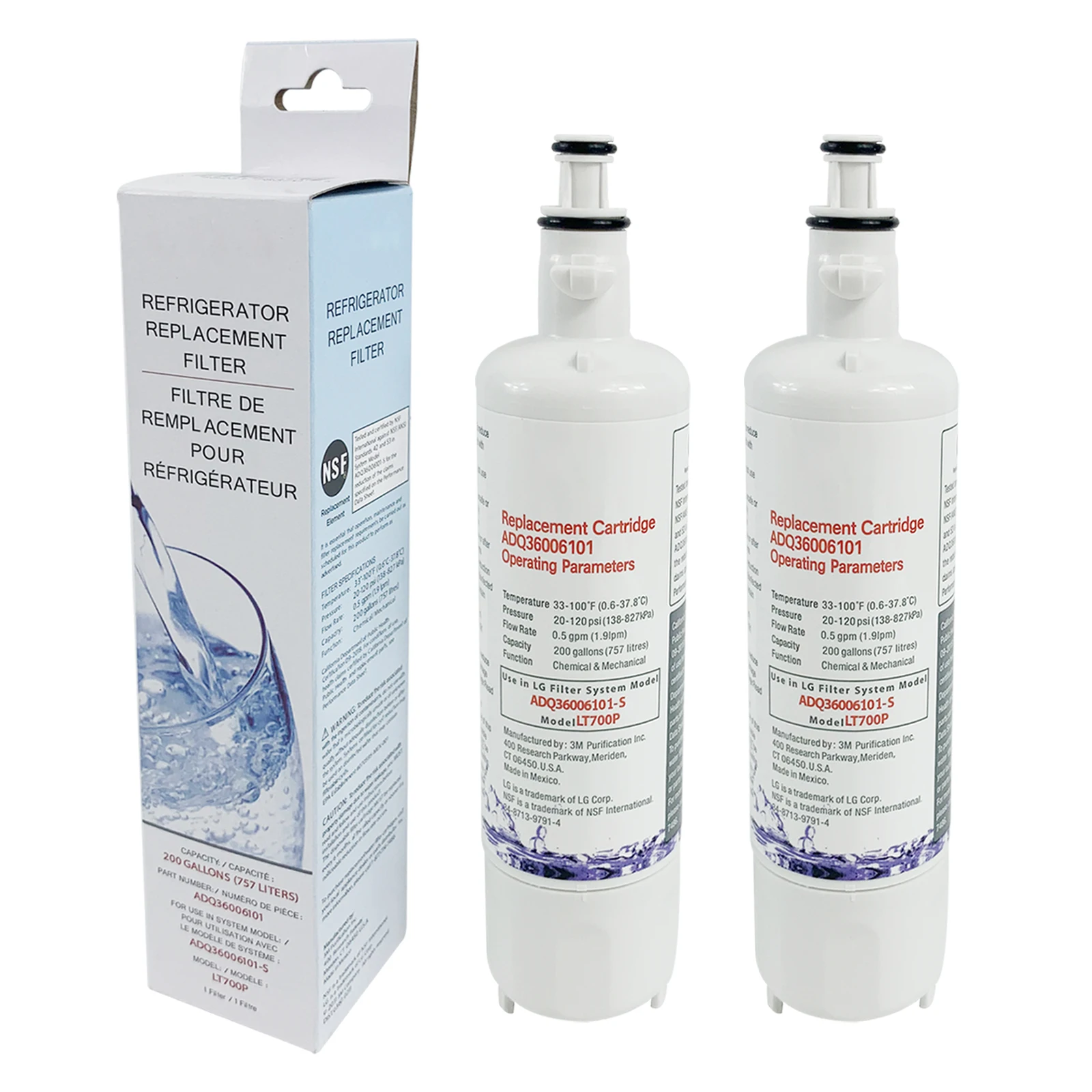2 упаковки фильтра для воды в холодильнике замена картриджа для LG LT700P, ADQ36006101, ADQ36006102, Kenmore 46-9690, 469690