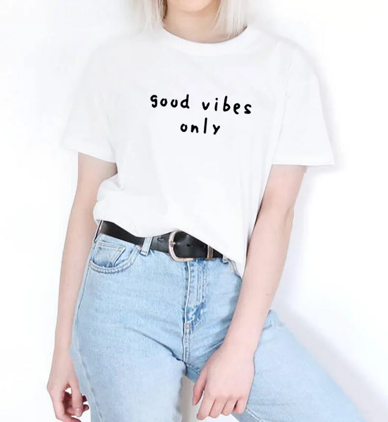 Женская футболка с принтом GOOD VIBES ONLY забавная Винтажная в стиле Харадзюку