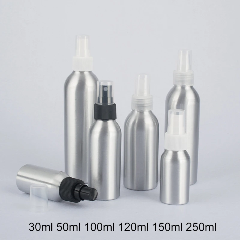 

30ml 50ml 100ml 120ml 150ml 250ml Aluminum Bottle with Spray Lid Makeup Toners Metal Sprayer Packaging Cosmetic Water Container