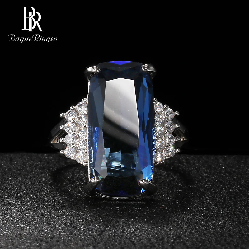Bague Ringen Fashion Silver 925 Jewelry Rectangle Gemstones Ring for Women Geometry Sapphire Princess Party Banquet Wholesale Bague Ringen Fashion Silver 925 Jewelry Rectangle Gemstones Ring for Women Geometry Sapphire Princess Party Banquet Wholesale