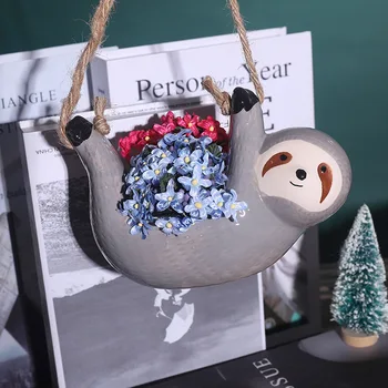 

Lovely Cartoon Sloth Shaped Flower Pots Ceramic Corridor Hanging Plant Pot Succulents Plants Flower Vase Decor Home Garden LA892