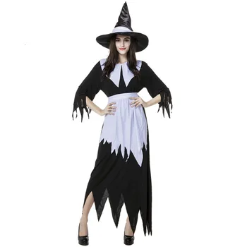 

JIEZuoFang Halloween Black White Witch Cosplay Costume For Adult Women Beldam Devil Costume Carnival Party Outfit Fancy Dress