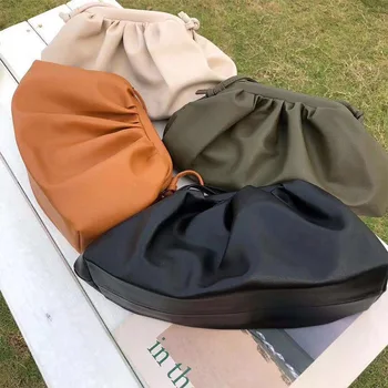 

Luxury Soft Hobos Dumplings Bags For Women Cloud Bag Big Ruched Pillow HandBag Fashion Pleated Clutch Leather Shoulder Bags 2020