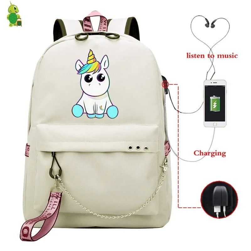 19 Забавный рюкзак с единорогом, женские рюкзаки, Mochila, школьные сумки для девочек-подростков, Usb зарядка, рюкзак для ноутбука, повседневный рюкзак для путешествий - Цвет: 19