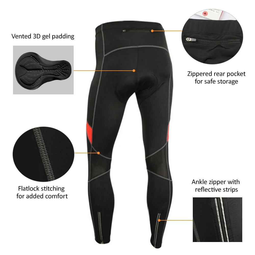 

Men's Bike Pants 3D Gel Padded Bicycle Compression Tights Breathable Thermal Fleece Bike Riding Long Pants Trousers