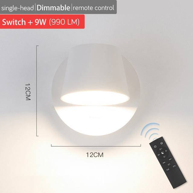 Rotating Remote Control Dimmable LED Wall Lamp for Reading Free Rotation