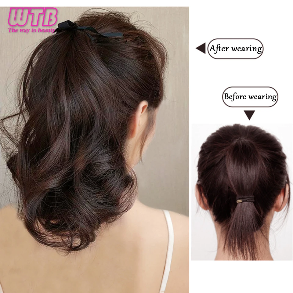 Synthetic Short Curly Ponytail WTB for Women Heat Resistant Drawstring Wavy Ponytail Hairpieces Black Brown Wavy Hair fake hair extensions