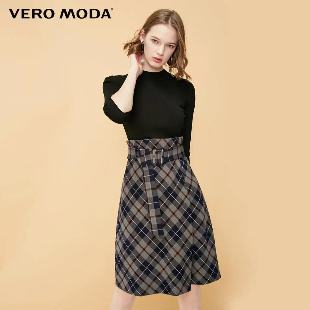 Vero Moda женское OL Стиль Плед Круглый вырез 3/4 рукава вязаное платье | 31917C536 - Цвет: E90 Granit mel.