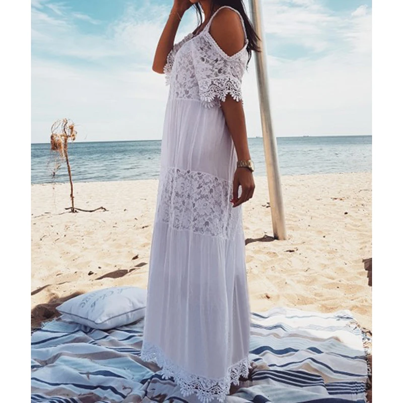 Новинка кружевная хлопковая длинная Пляжная накидка Saida de Praia Sarong Vestido Playa бикини