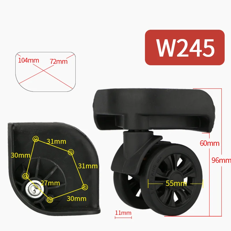 W245(2 Wheels)Black Чемодан для багажа, сменная сумка на колесиках, сумка для путешествий на колесиках, износостойкий 360 Спиннер для ремонта, чемодан, колесики - Цвет: W245(2 Wheels)Black