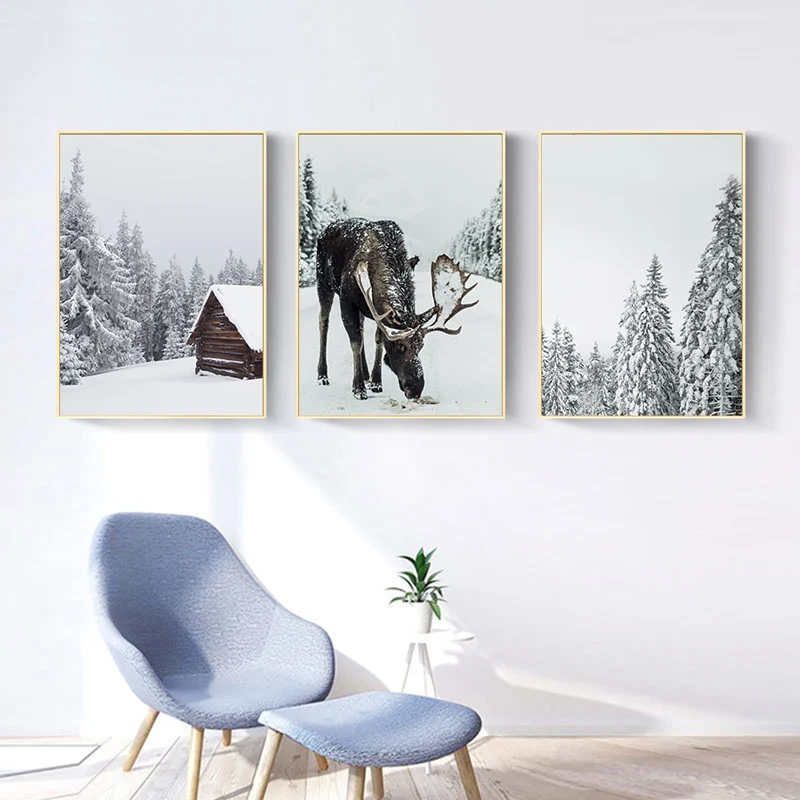 Scandinavian-Poster-Winter-Forest-Moose-Christmas-Pinecone-Nordic-Style-Wall-Art-Canvas-Painting-Decoration-Picture-Living (1)
