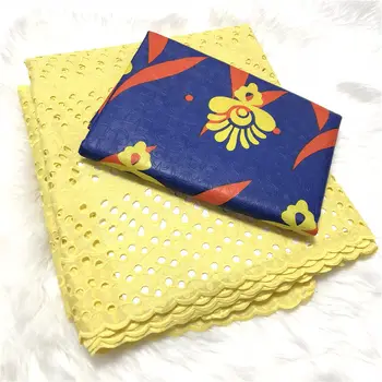 

Hot sale 5+2.5yards bazin riche brocade with swiss voile lace in switzerland high quality swiss dry lace Yelloe Bazin -ABS30