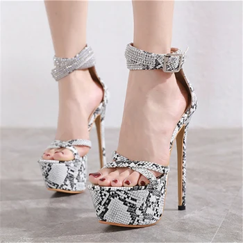 

2020 new Summer Sexy Women 17cm High Heels Snake crystal Sandals Rome Serpentine Fetish prom Pumps 6cm Platform Catwalk Shoes
