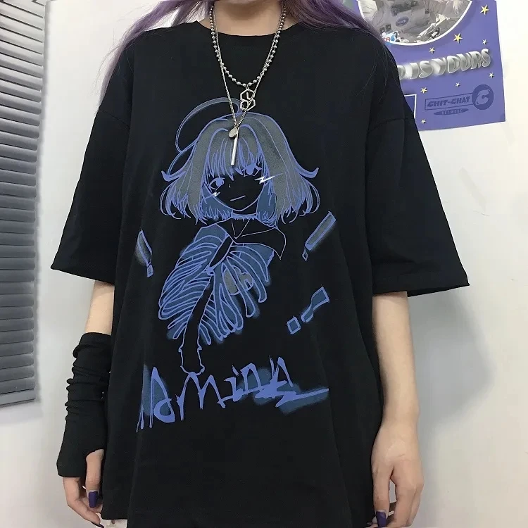 Goth Streetwear Short Sleeve Top Tee Female Kawaii y2k mujer gothic kpop shirt футболка Harajuku Print Black Crop Women T-shirts
