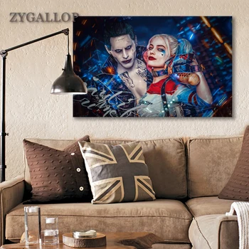 

ZYGALLOP Suicid Squad Movie Posters Joker and Harley Quinn Print On Canvas Bar Home Decor Wall Painting Decorative Wall Pictures