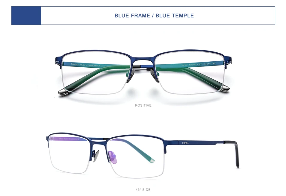 FONEX чистый титановый рецепт очки новые полуоправы Половина обода очки с квадратной оправой для мужчин Близорукость Оптические очки 8503