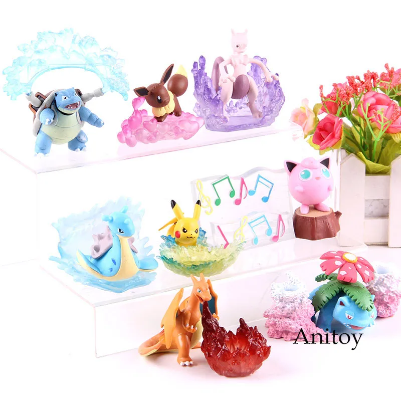 

Anime Monsters Charizard Eevee Venusaur Blastoise Jigglypuff Lapras Mewtwo Cartoon Action Figures 8pcs/set Toys Decoration Dolls
