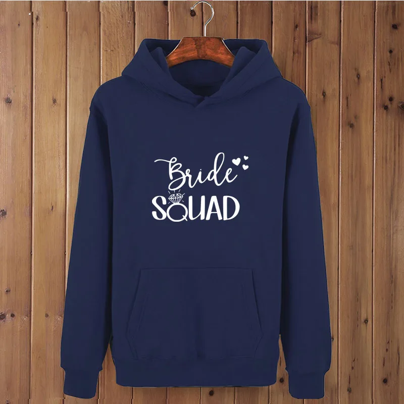 navy blue-W Отряд "невеста" с буквенным принтом женские толстовки с длинным рукавом забавные зимние топы уличная Толстовка для женщин Повседневная С Капюшоном хипстер - Цвет: navy blue-W