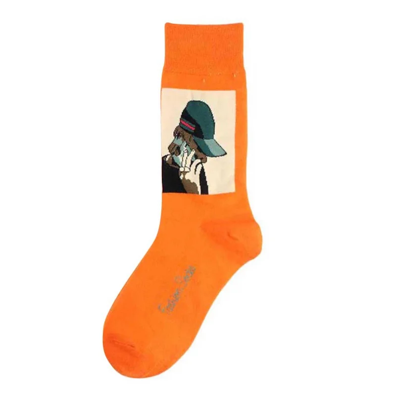 C Socks Autumn Winter Cartoon Realistic Portrait Socks Fashion Skateboard Cotton Socks Men And Women Couple Hip Hop Streetwear - Color: C