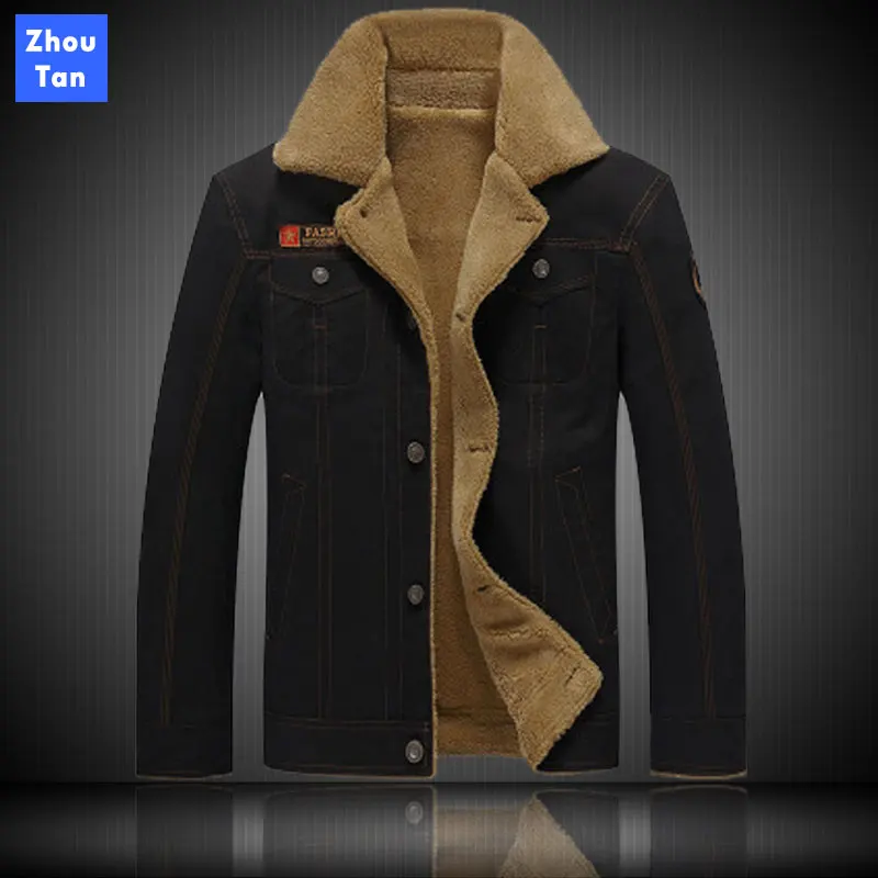 

Zhoutan Winter new men's outdoor tooling jacket plus size plus velvet military jacket Fashion Lamb Wool Coat Mens Warm Thickened