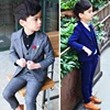 Ropa de boda para chicos, Blazer, pantalones, trajes formales para niños, conjuntos de ropa de fiesta para niños, trajes azules para adolescentes, 3 uds. ► Foto 3/6