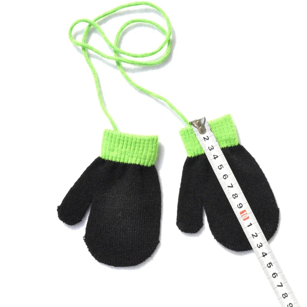 Детский зимний теплый вязаный пэчворк милый со строкой перчатки зимние теплые перчатки Новинка для новорожденных, детей варежки#445