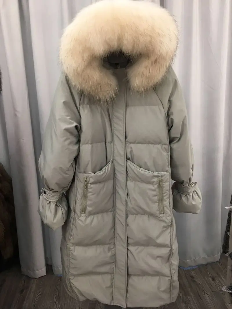 

Boollili AYUSNUE Long Duck Down Jacket Women Hooded Winter Coat Women Real Raccoon Fur Collar Korean Warm Puffer Jacket 2020