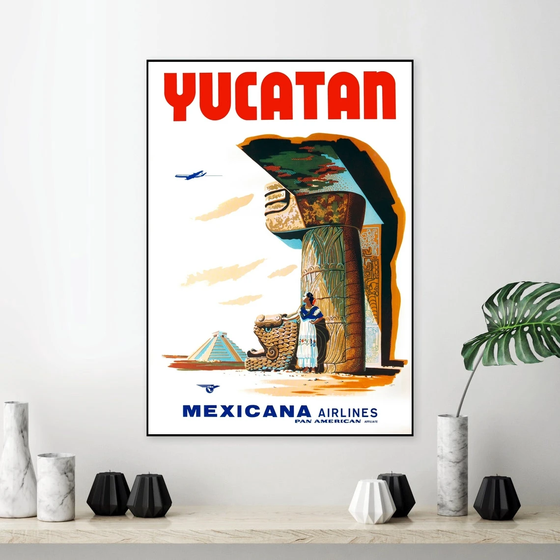 Vintage Pan Am Fly to Yucatan Airline Poster A3/A4 Print 