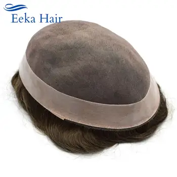 

Eeka Hair Fine Mono Mens Toupee Poly Around Human Hair Replacement System All Color-Size Mono Hairpiece High Quality Human Hair