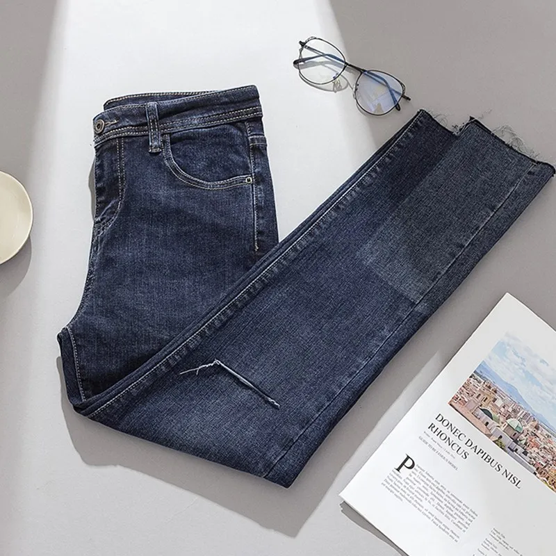 JUJULAND Новые поступления повседневные джинсы bulue женские размера плюс свободные Стрейчевые прямые джинсы 2072