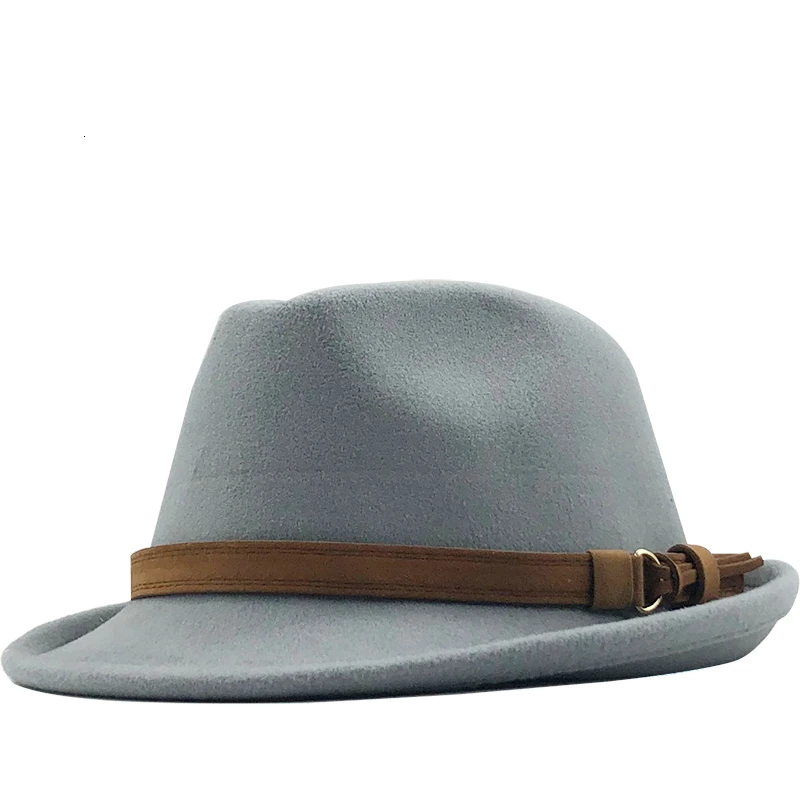 Wool Fedora Hat For Women Men Winter Autumn Elegant Lady Gangster Trilby Felt Homburg Church Jazz Hat 55-58CM adjustable