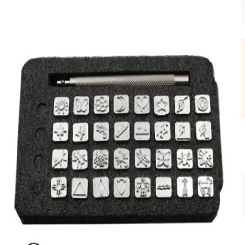 Silver Креативный Diy кожаный инструмент 32-piece кожа с гравировкой Кожа Печать перфоратор Индийский стиль шаблон Печать перфоратор - Цвет: Silver