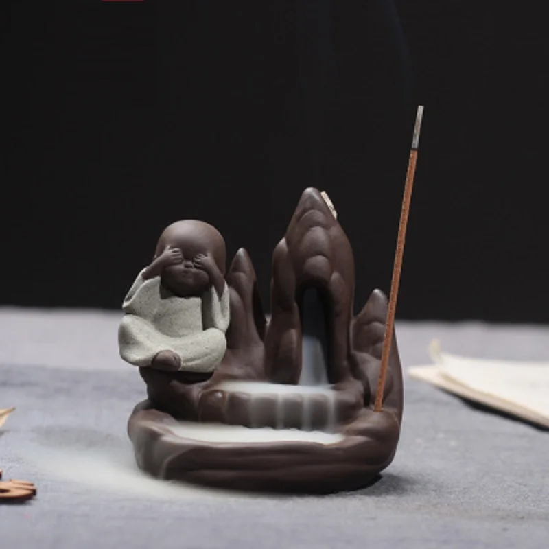 Маленький монах дым водопад курильница конус Creatives домашний декор Маленький Будда ладан держатель курильница для дома и офиса Чайный домик