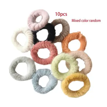 

10 Pcs Women Girls Candy Color Fluffy Hair Band Rubber Band Lady Casual Autumn Winter Hair Ring Headwear Accessory Random Color