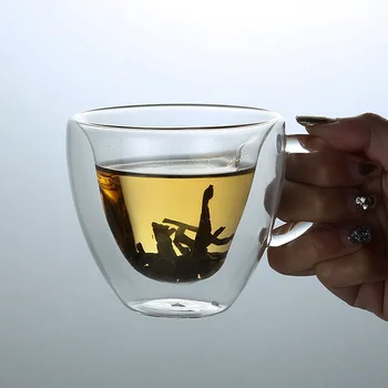 

Double Layer Glass Cup Breakfast Milk Cups Heart Shaped Water Champagne Coffee Mugs Lemon Juice Mug Kitchen Utensils Drink-ware