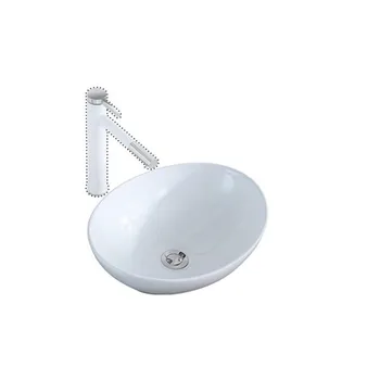 

Bathroom Above Counter Egg Shape Oval Bowl Ceramic Vessel Vanity Sink Art Basin - White Porcelain - with Pop Up Drain Stopper