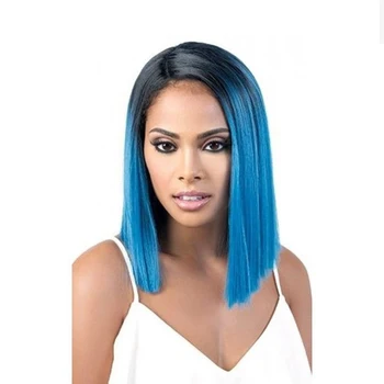 

Natifah Bob Wigs Short Straigth Ombre Blue Wig Synthetic Lace Front Wigs 150% Density Straight Hair For Black Women Cosplay Wig