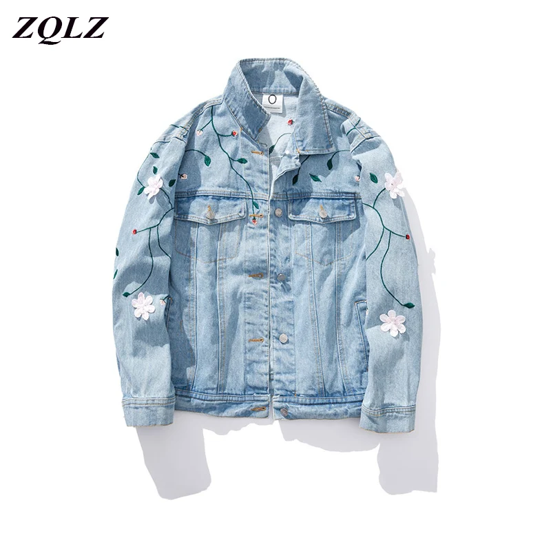 Zqlz плюс размер 5xl Свободная джинсовая куртка женская одежда отложной воротник однобортный вышивка Jaen женское осеннее пальто весна