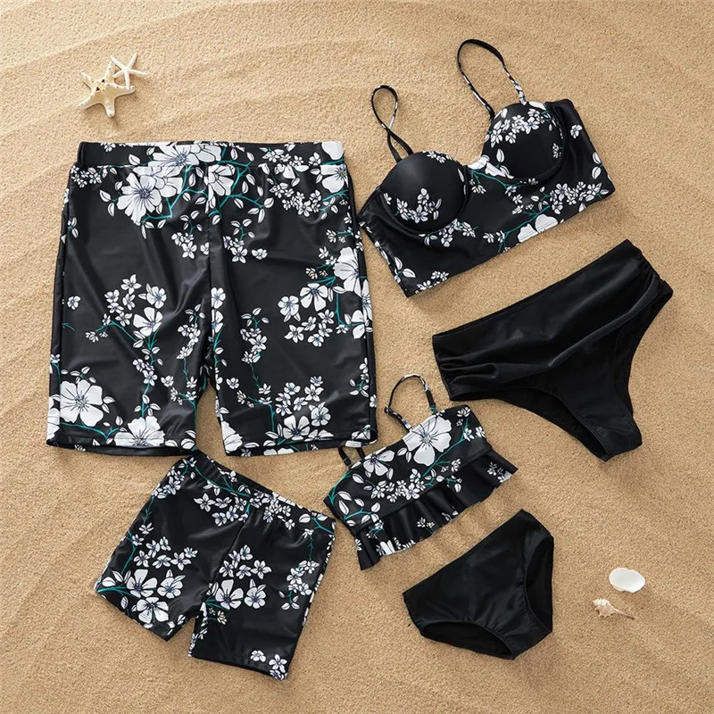 Beach-Swimsuit-Family-Matching-Outfits-Look-Mother-Daughter-Swimwear-Mommy-and-Me-Bikini-Dress-Clothes-Dad