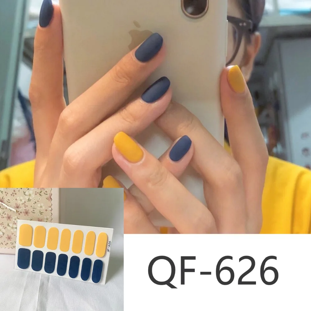 14tips/sheet Milk Heart Nail Wraps Polish Decals Strips Jump Cross Color Glitter 3D Adhesive Full Nail Art Stickers Matte Nails