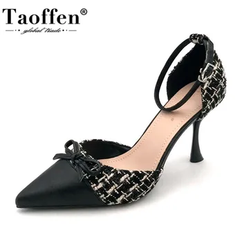 

TAOFFEN Women Sandals Patchwork Bow-Knot Pointed Toe Shoes Women Cover Heel Party Wedding Party Mujer Footwear Size 34-39