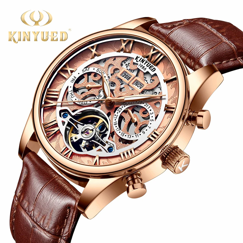 

Watch Mens Automatic Mechanical Men Watch KINYUED Sport Waterproof Skeleton Clock Perpetual Calendar Luminous Relogio Masculino